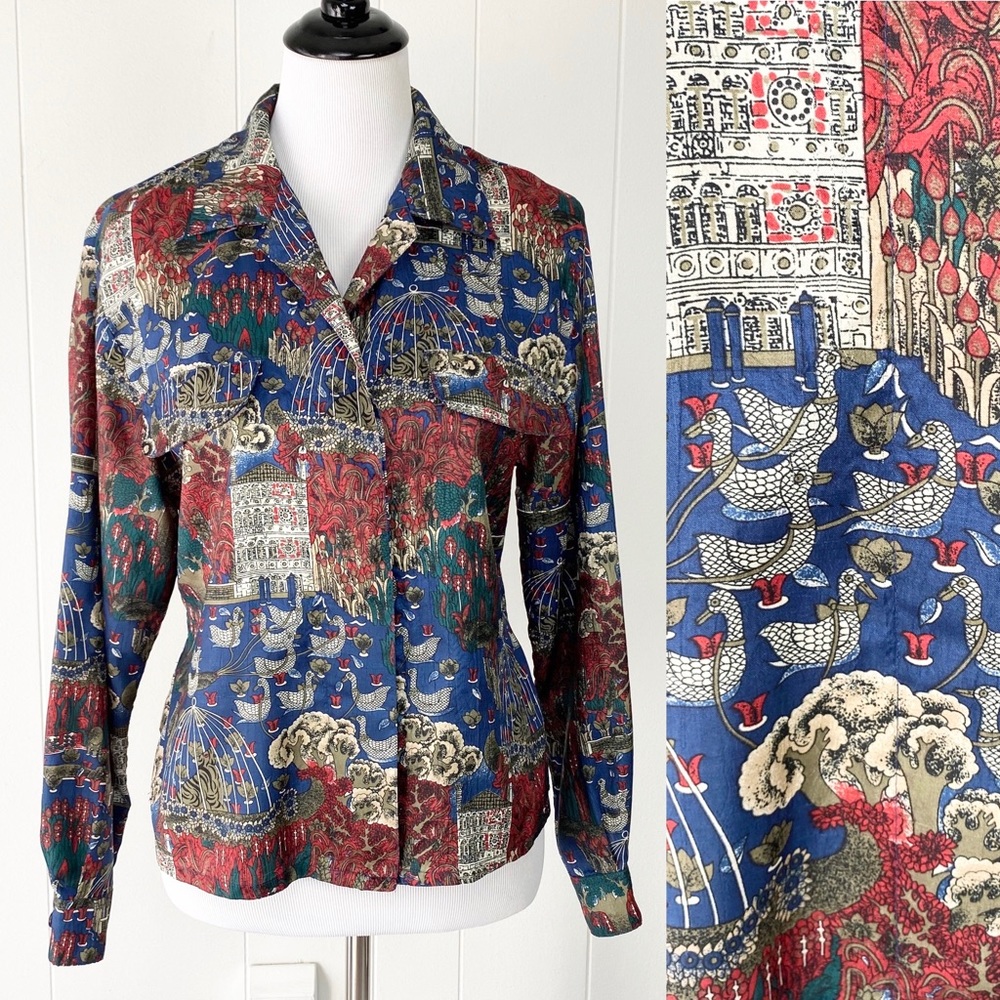 Vintage 80's Kathy Comelli Park Zoo Print Top M